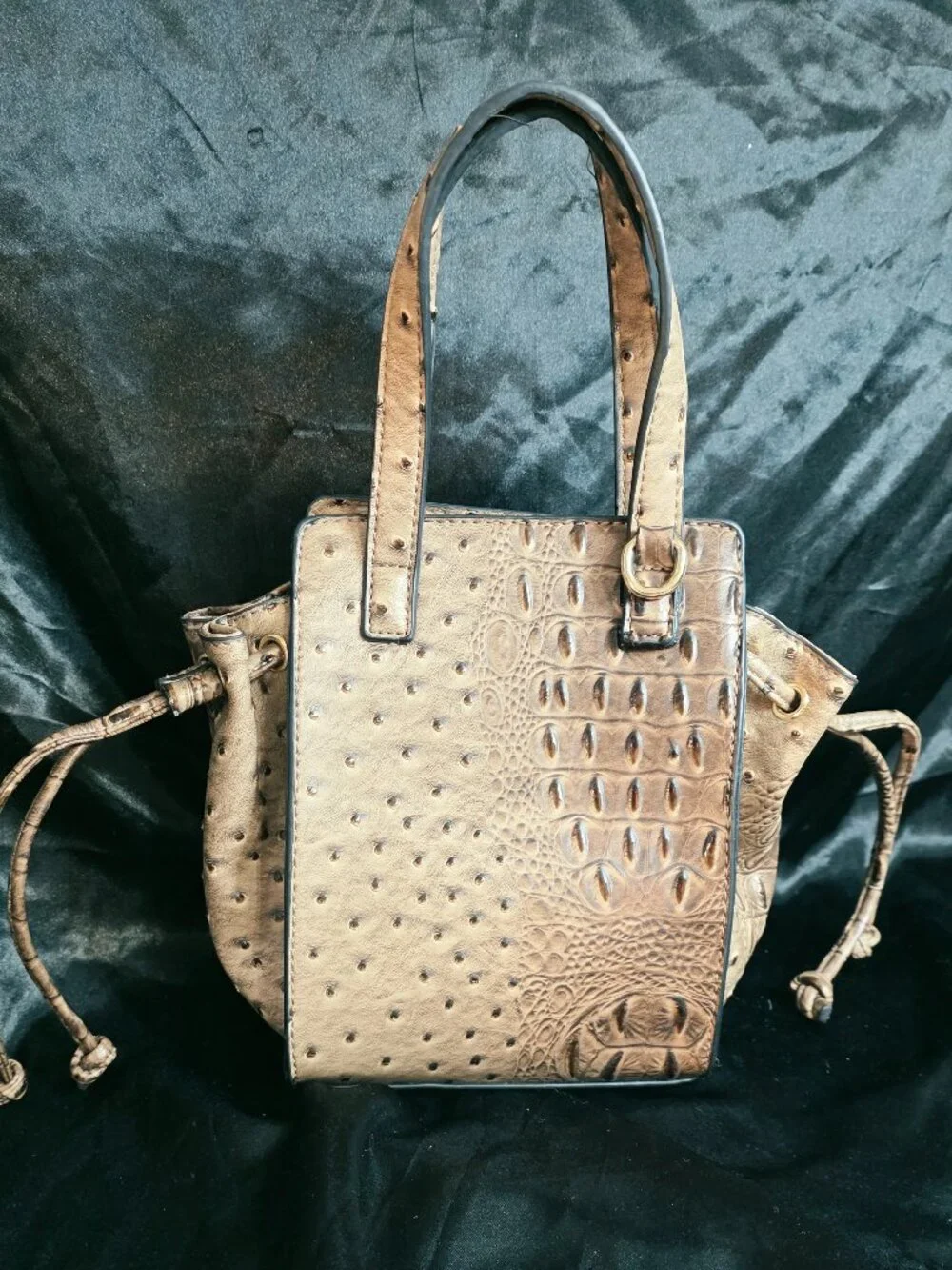 Cato Faux Ostrich Crocodile Mixed Texture Satchel Bag Brown
